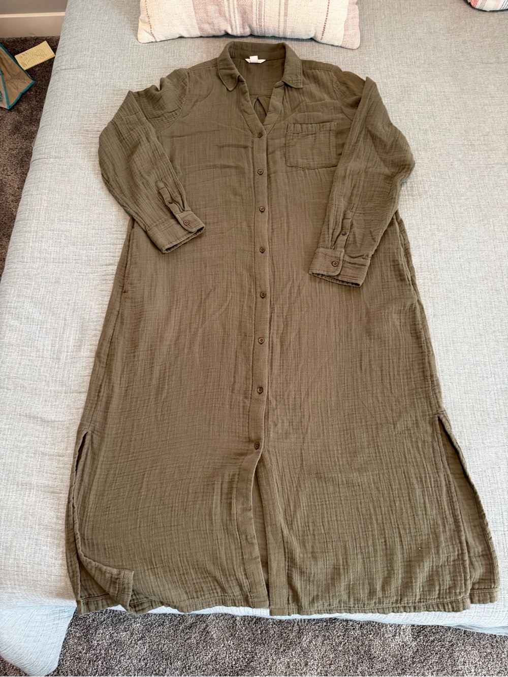Caslon Olive Maxi Button-Front Shirt Dress